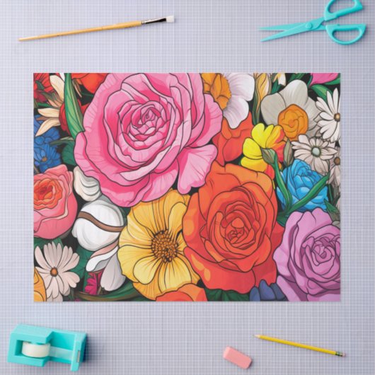 Vet Kleurrijk Bloemen Decoupage Tissue Papier (Craft)