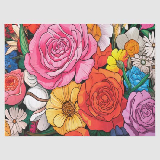 Vet Kleurrijk Bloemen Decoupage Tissue Papier (Voorkant)