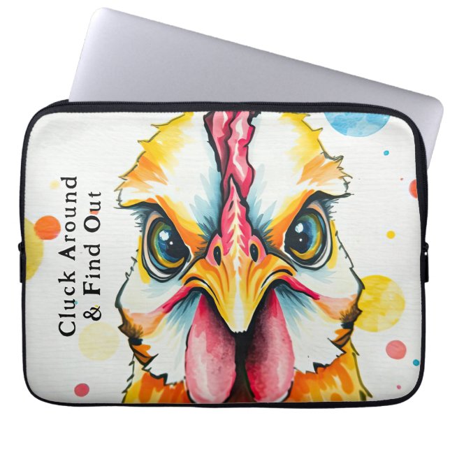 Vet & Kleurrijk Chicken Art grillig Boerderij Grap Laptop Sleeve (Voorkant)