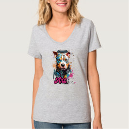 Vet Kleurrijk Hond Grafisch Portret T-shirt