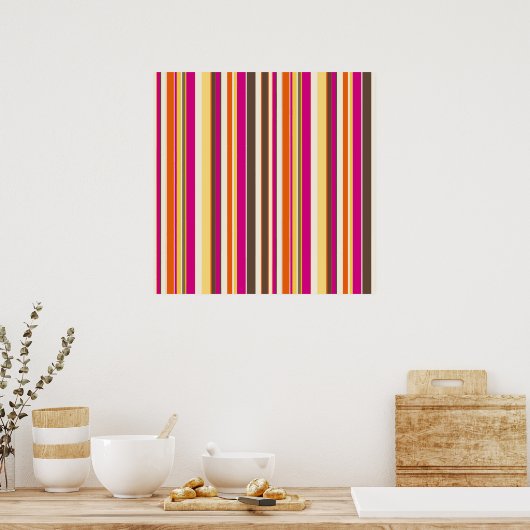 Vet kleurrijk Roze Oranje Stripes Patroon Poster (Keuken)