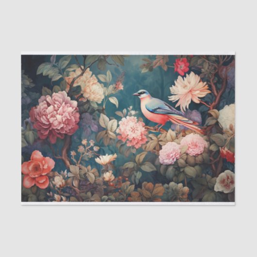 Vet, kleurrijk Toile de Jouy vogel en bloemstukken Tissuepapier (Voorkant)