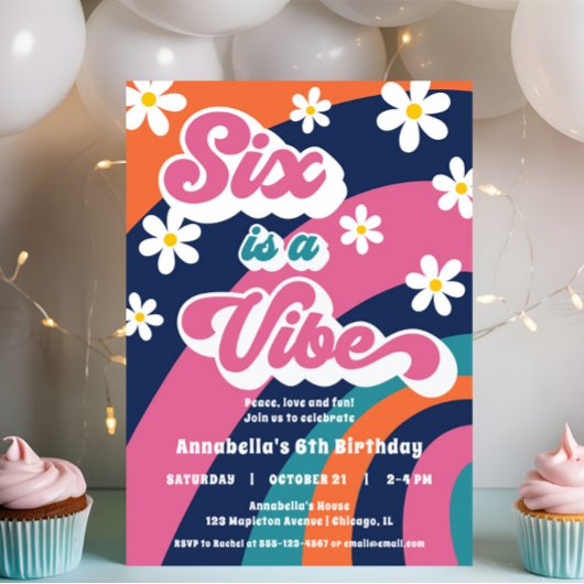 Vet kleurrijke 6e verjaardag Zes is een Vibe groov Kaart