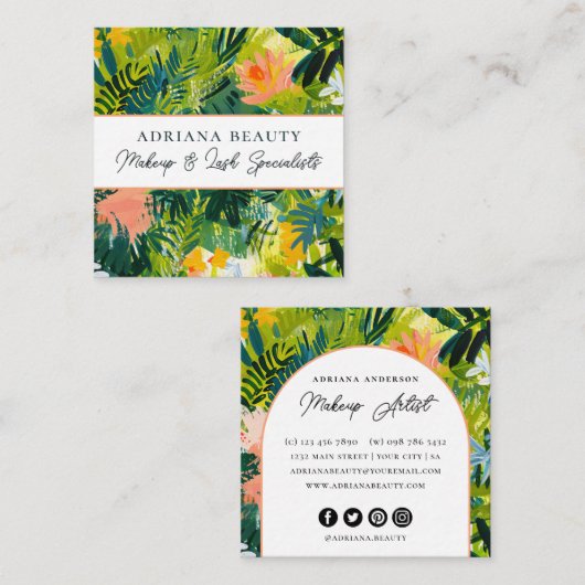 Vet Kleurrijke Abstracte Bloemen Make-up Artist Vierkante Visitekaartje (Voorkant / Achterkant)