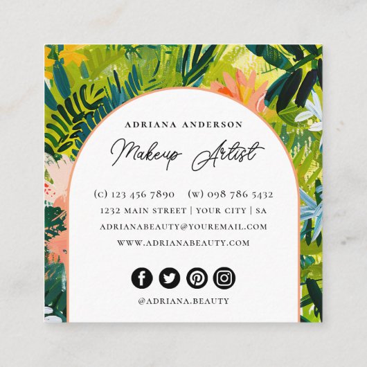 Vet Kleurrijke Abstracte Bloemen Make-up Artist Vierkante Visitekaartje (Achterkant)