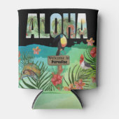 Vet Kleurrijke Aloha Tropical Hawaiian Blikjeskoeler (Voorkant)