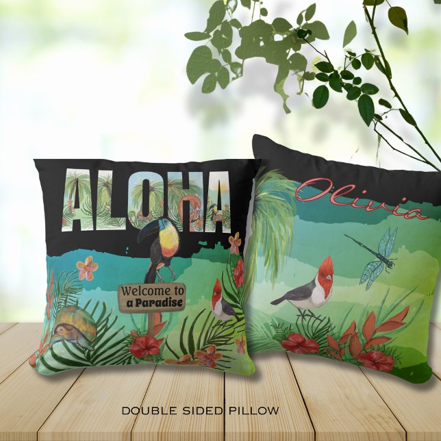Vet Kleurrijke Aloha Tropische Schoonheid Dubbelzi Kussen (Bold Colorful Aloha Tropical Beauty Double-Sided Throw Pillow)