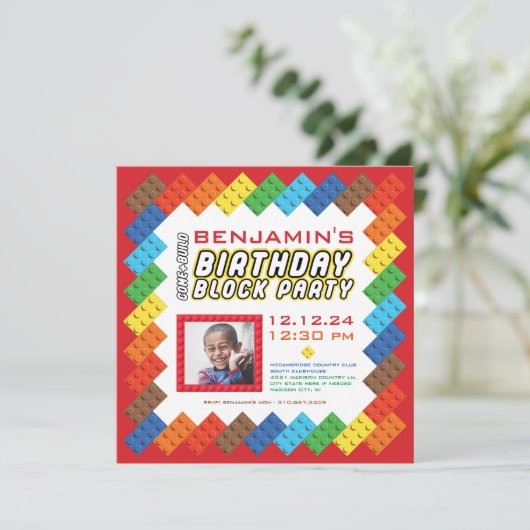 Vet Kleurrijke Bakstenen Bouwstenen Verjaardag Kaart (Staand voorkant)