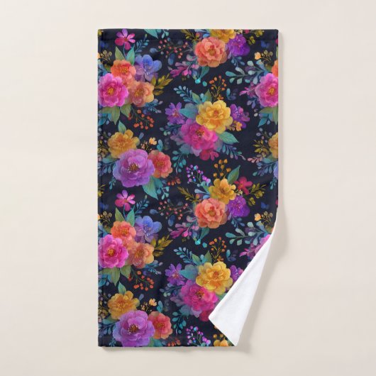 Vet Kleurrijke Bloemen Op Zwarte  Bloemen Bad Handdoek (Handdoek)