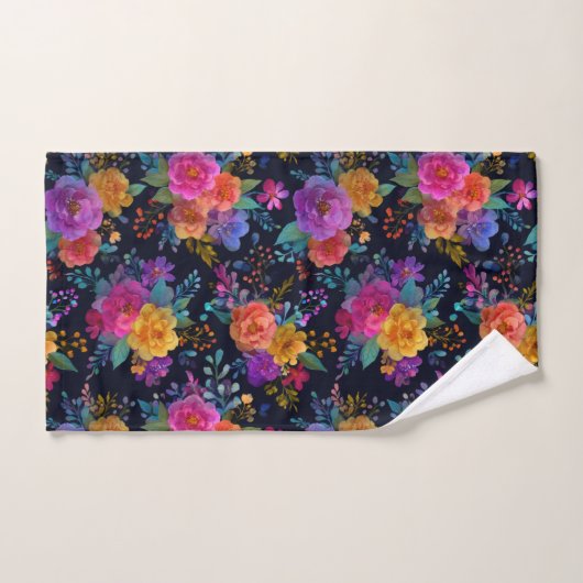 Vet Kleurrijke Bloemen Op Zwarte  Bloemen Bad Handdoek (Handdoek)