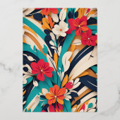 Vet Kleurrijke Bloemen Retro Bruiloft Folie Uitnodiging (Achterkant)