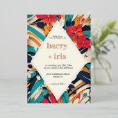 Vet Kleurrijke Bloemen Retro Bruiloft Folie Uitnodiging (Staand Voorkant)