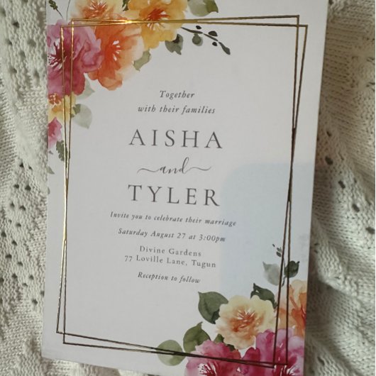 Vet Kleurrijke Bloemen Trouwgoud Folie Uitnodiging