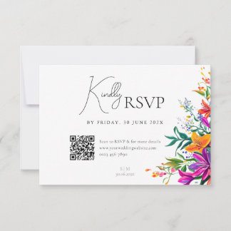 Vet Kleurrijke Bloemen Zomer Chic Flower Wedding RSVP Kaartje