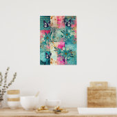 Vet Kleurrijke Boho Floral Butterfly Abstracte Kun Poster (Keuken)