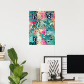 Vet Kleurrijke Boho Floral Butterfly Abstracte Kun Poster (Thuiskantoor)