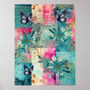 Vet Kleurrijke Boho Floral Butterfly Abstracte Kun Poster