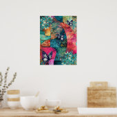 Vet Kleurrijke Boho Floral Butterfly Abstracte Kun Poster (Keuken)