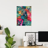Vet Kleurrijke Boho Floral Butterfly Abstracte Kun Poster (Thuiskantoor)