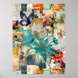 Vet Kleurrijke Boho Floral Butterfly Abstracte Kun Poster