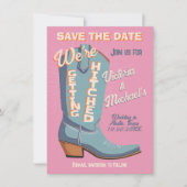 Vet Kleurrijke Cowboy Western Save the Date Boot Kaart (Voorkant)