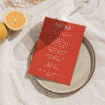 Vet Kleurrijke Heldere Funky Moderne Unieke Bruilo Menu<br><div class="desc">Een kleurrijke retro funky moderne lichte bruiloft diner menu. Wat een chique sjabloon ontwerp van boho  heldere donkere oranje achtergrond en rode magenta typografie en met de hand geschreven menu in het rood. Perfect en passend bij de hele suite.</div>