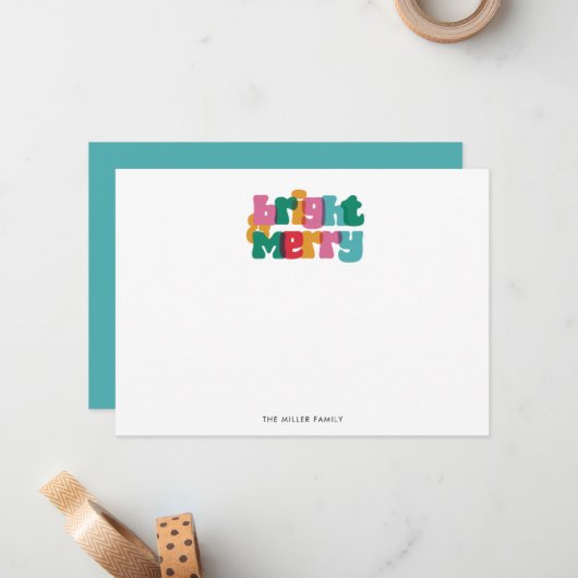 Vet Kleurrijke Heldere Merry Monogram Note Kaart Notitiekaartje (Voorkant / Achterkant in situ)