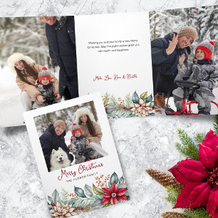 Vet Kleurrijke Kerstmis Poinsettias Familie Foto Drieluik Kaart