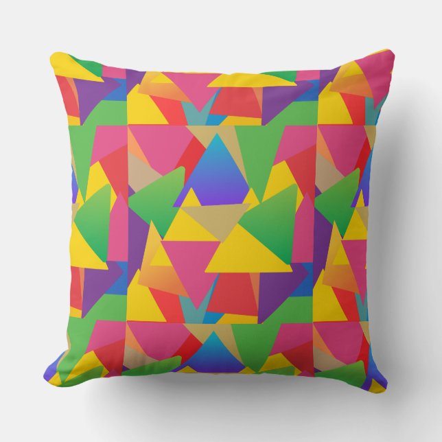 Vet Kleurrijke Levendige Driehoeken Patroon Kussen (Voorkant)