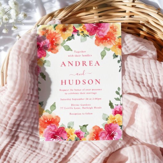 Vet Kleurrijke Levendige Lente Zomer Bloemen Huwel Kaart