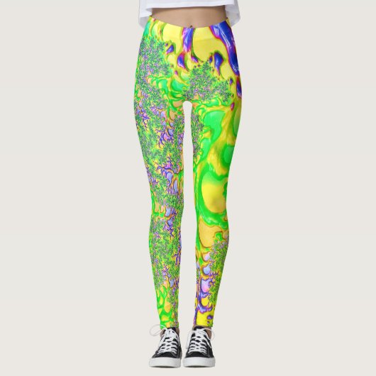 Vet Kleurrijke Psychedelic Funky Acid Trip Fractal Leggings (Voorkant)