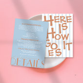 Vet kleurrijke Retro Funky Blue Wedding Informatiekaartje