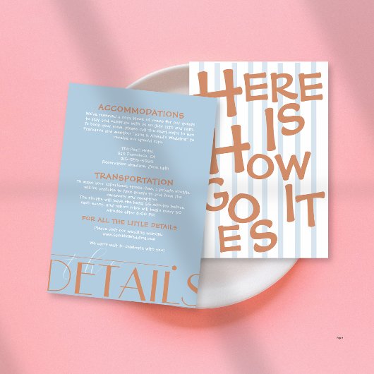 Vet kleurrijke Retro Funky Blue Wedding Informatiekaartje