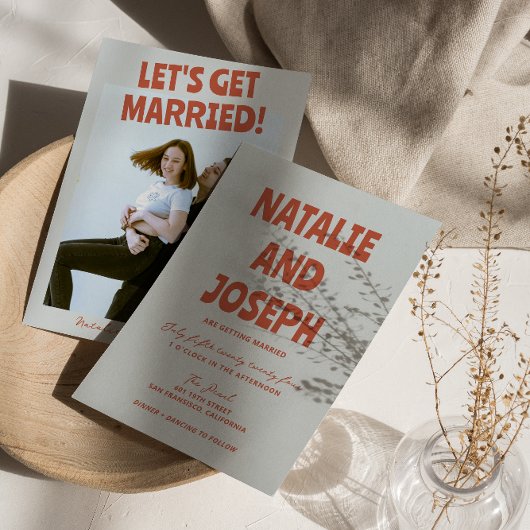 Vet Kleurrijke Retro Funky Bright Photo Wedding Kaart