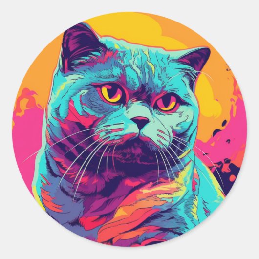 Vet Kleurrijke Ronde Kat Stickers (Voorkant)