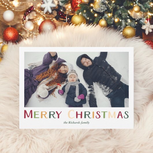 Vet Kleurrijke traditionele Vrolijke Kerstfoto Feestdagenkaart