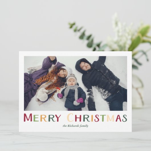 Vet Kleurrijke traditionele Vrolijke Kerstfoto Feestdagenkaart (Staand voorkant)