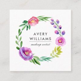 Vet Kleurrijke Waterverf Bloemkrans | Wit Vierkante Visitekaartje