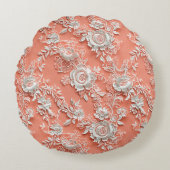 Vet Koraal Bloemen Kant-Effect Ronde Kussen (Voorkant)