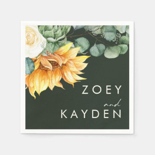 Vet land Zonnebloem   Donkere groene bruiloft Napk Servet