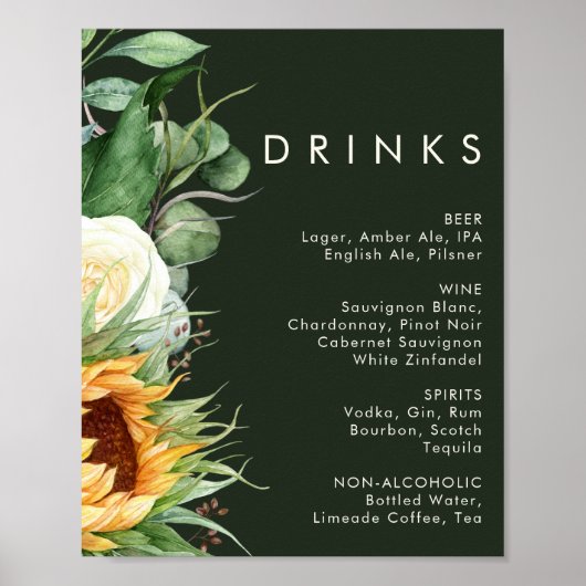 Vet land Zonnebloem | Donkere groene Drinken Poster (Voorkant)