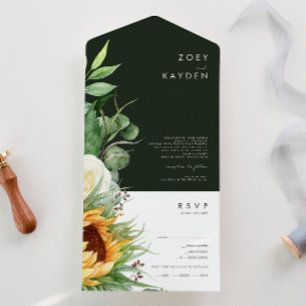 Vet land Zonnebloem   Donkergroen zegel en verzend All In One Uitnodiging