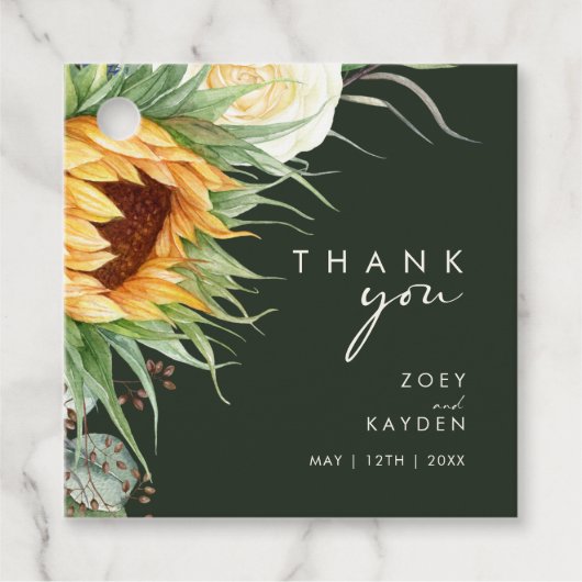 Vet land Zonnebloem | Donkergroene dank Bedankjes Labels (Voorkant)