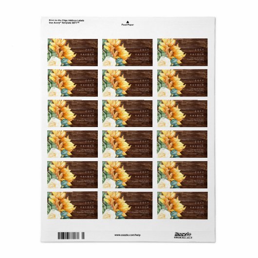 Vet land Zonnebloem | Hout bruiloft RSVP-adres Etiket (Full Sheet)