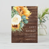 Vet land Zonnebloem | Hout in één bruiloft Kaart (Staand voorkant)