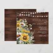 Vet Land Zonnebloem Hout String Lights Bruiloft Kaart (Voorkant / Achterkant)