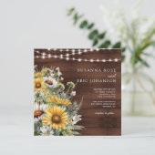 Vet Land Zonnebloem Hout String Lights Bruiloft Kaart (Staand voorkant)
