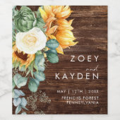 Vet land Zonnebloem | Hout Weddenschap Wijn Etiket (Enkel label)