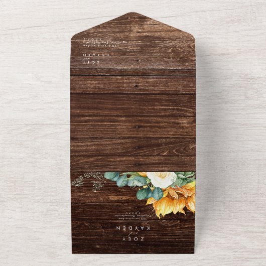 Vet land Zonnebloem | Houtzegel en vervoer All In One Uitnodiging (Buitenkant)