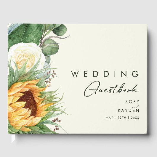 Vet land Zonnebloem | Licht geel huwelijk Gastenboek (Voorkant)